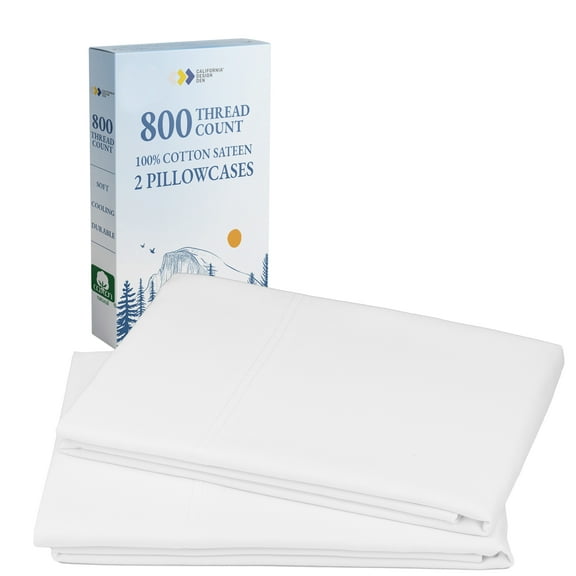 California Design Den 800 Thread Count Standard Pillow Cases, 100% Cotton Sateen, Heirloom Soft Smooth & Thick, Fits Standard or Queen Pillows - Bright White