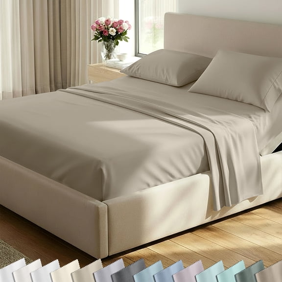 California Design Den Adult 5 Pc Split King Sheets for Adjustable Bed Cotton Set- 600 Thread Count 100% Cotton Sateen- Cool Taupe