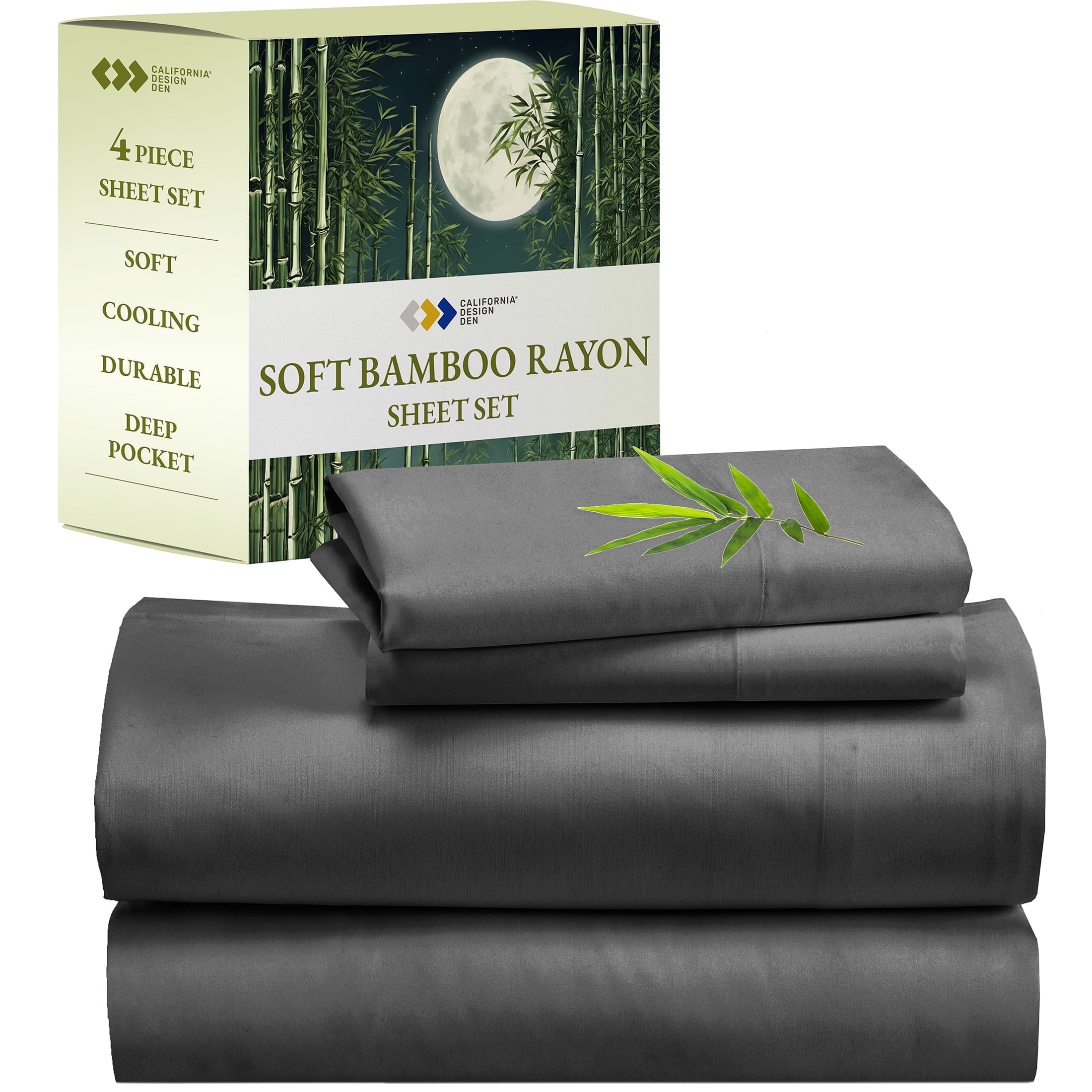 Luxurious Full Size Dark Gray Bamboo Rayon Deep Pocket Sheet Set
