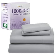 California Design Den Bed Sheets King - Luxury 1000 Thread Count 100% Cotton Sateen - Cooling, Soft & Thick with Deep Pockets - 4 Piece Sheet Set, Light Gray