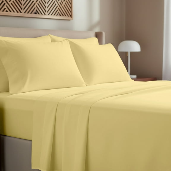 California Design Den 100% Cotton 4-Piece King Sheet Set, Buttery Yellow