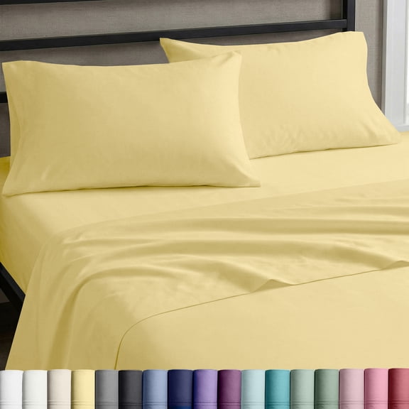 California Design Den 100% Cotton 4-Piece King Sheet Set, Buttery Yellow