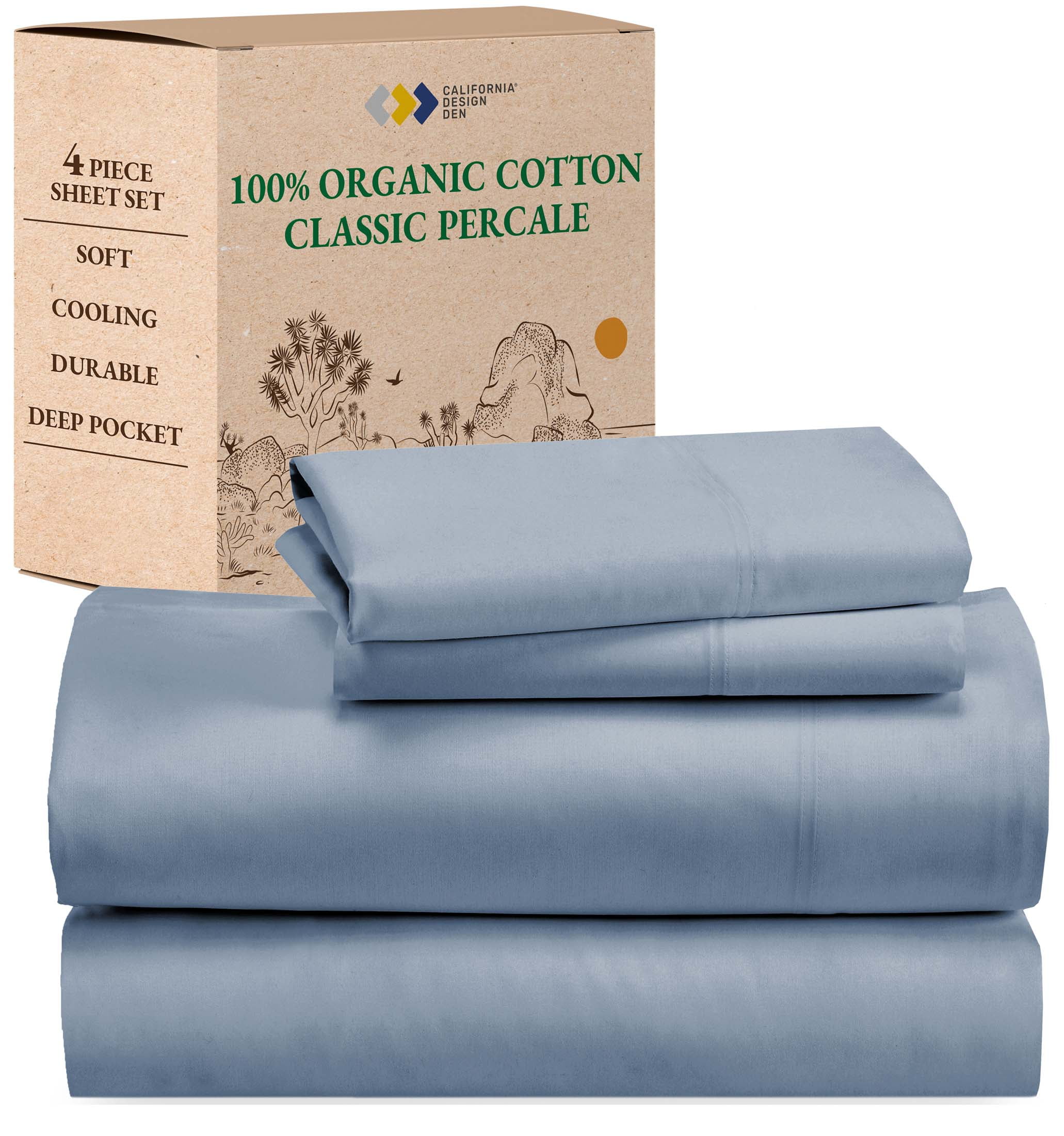 California King Gray Organic Cotton Percale Deep Pocket Sheet Set