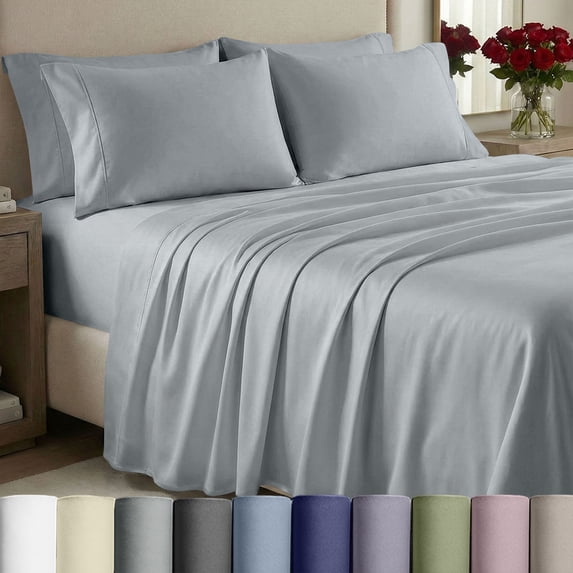California Design Den Bed Sheets Queen - 1000 Thread Count 100% Cotton Sateen - Cooling, Soft & Thick with Deep Pockets - 4 Piece Sheet Set, Light Grey