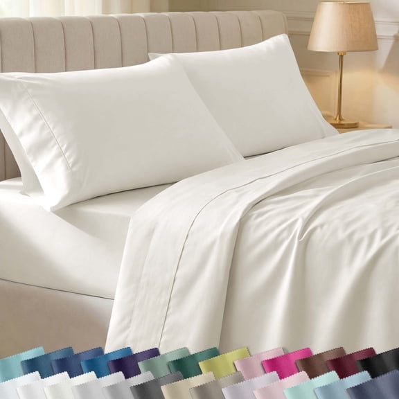 California Design Den Queen Bed Sheet Set - 400 Thread Count 100% Cotton Sheets, Soft Sateen, Durable Bedding with Deep Pockets - Ivory (Pale Tone)