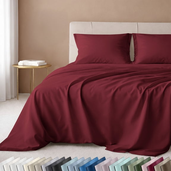 California Design Den Bed Sheets Queen Size Set - 600 Thread Count 100% Cotton Sateen Sheets, 4 Piece Deep Pocket Set - Brick Red