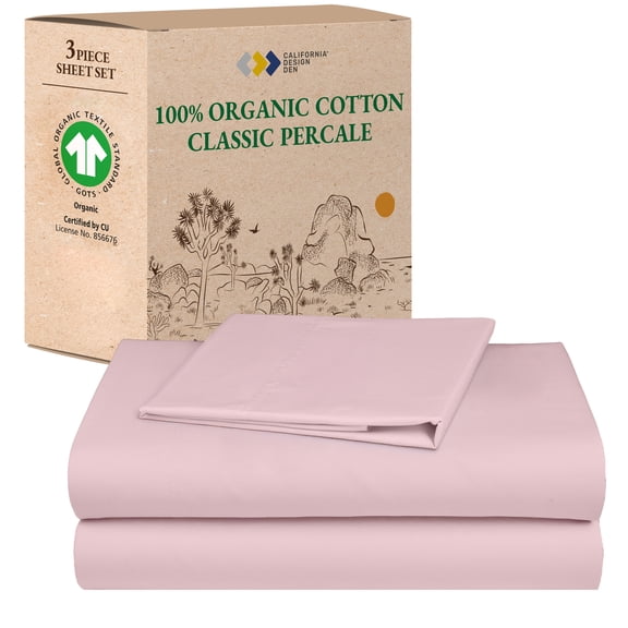 California Design Den Bed Sheets Twin, 100% Organic Cotton, Percale Bed Sheets, Deep Pocket Twin Sheets - Pink - Chalky Tone