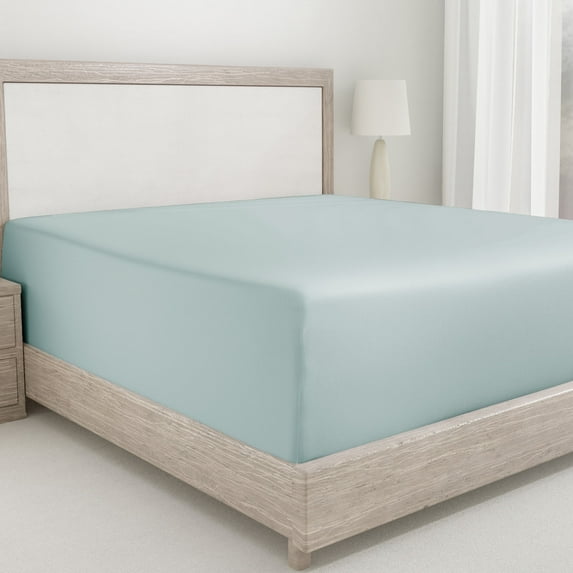 California Design Den Cal King Fitted Sheet Only, Softest 400 Thread Count 100% Cotton Sateen, Deep Pocket, All-Around Elastic, Sidedicators - Seafoam