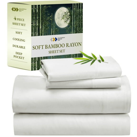 California Design Den Cal King Sheet Set - Soft Rayon from Bamboo Sheets, Silk Sheets 4 Piece Sheet Set, Deep Pockets, Ivory
