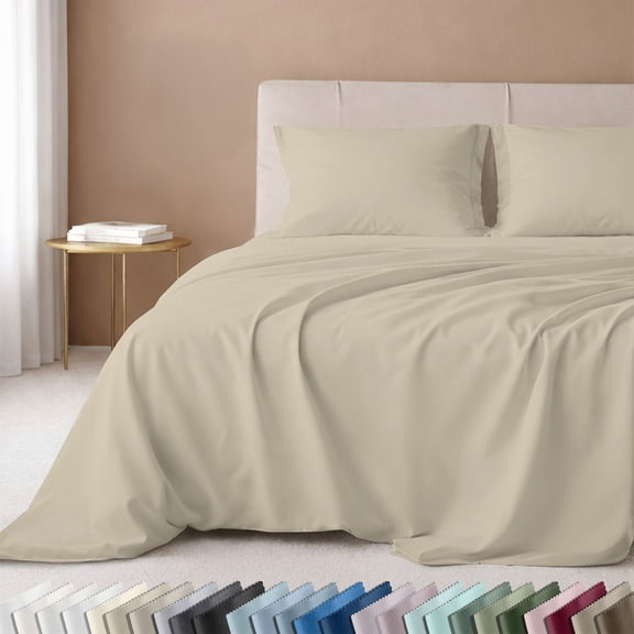 California Design Den Cal King Sheets Set - 600 Thread Count 100% Cotton Sateen, Adult 4 Piece Bed Sheet Set - Beige