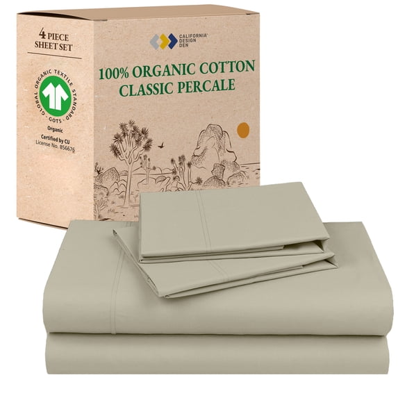California Design Den California King Sheet Set, 100% Organic Cotton, Percale, Deep Pocket Sheets, - Warm Taupe
