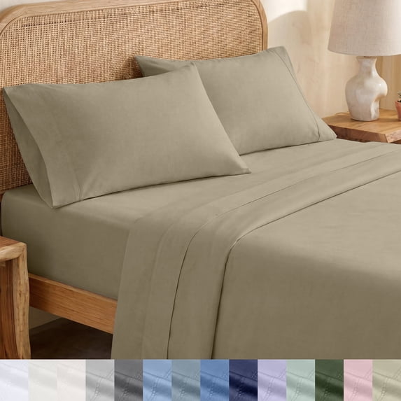 California Design Den Cal King Sheet Set - 100% Organic Cotton Sheets, Crisp Percale, Deep Pockets Cal King Set - Warm Taupe