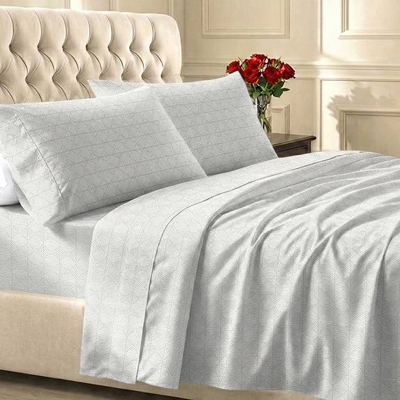 California Design Den California King Sheet Set - 400 Thread Count 100% Cotton Sateen, California King Sheets Deep Pocket Set, 4 Piece Bed Sheet Set - Taupish-Sage Crosshatch Print