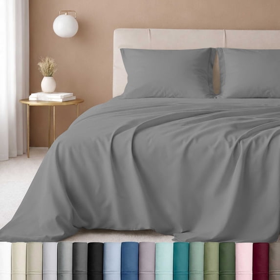California Design Den California King Sheets Cotton Set - 600 Thread Count, Adult 4 Piece 100% Cotton Sateen Bed Set - Mist Grey