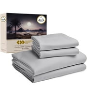 California Design Den Certified 100% Egyptian Cotton Queen Bed Sheets, Luxury Cotton Bed Sheets, 4 Piece Bedding Sheets & Pillowcases Set with Deep Pocket, Sateen Cooling Sheets, Light Grey