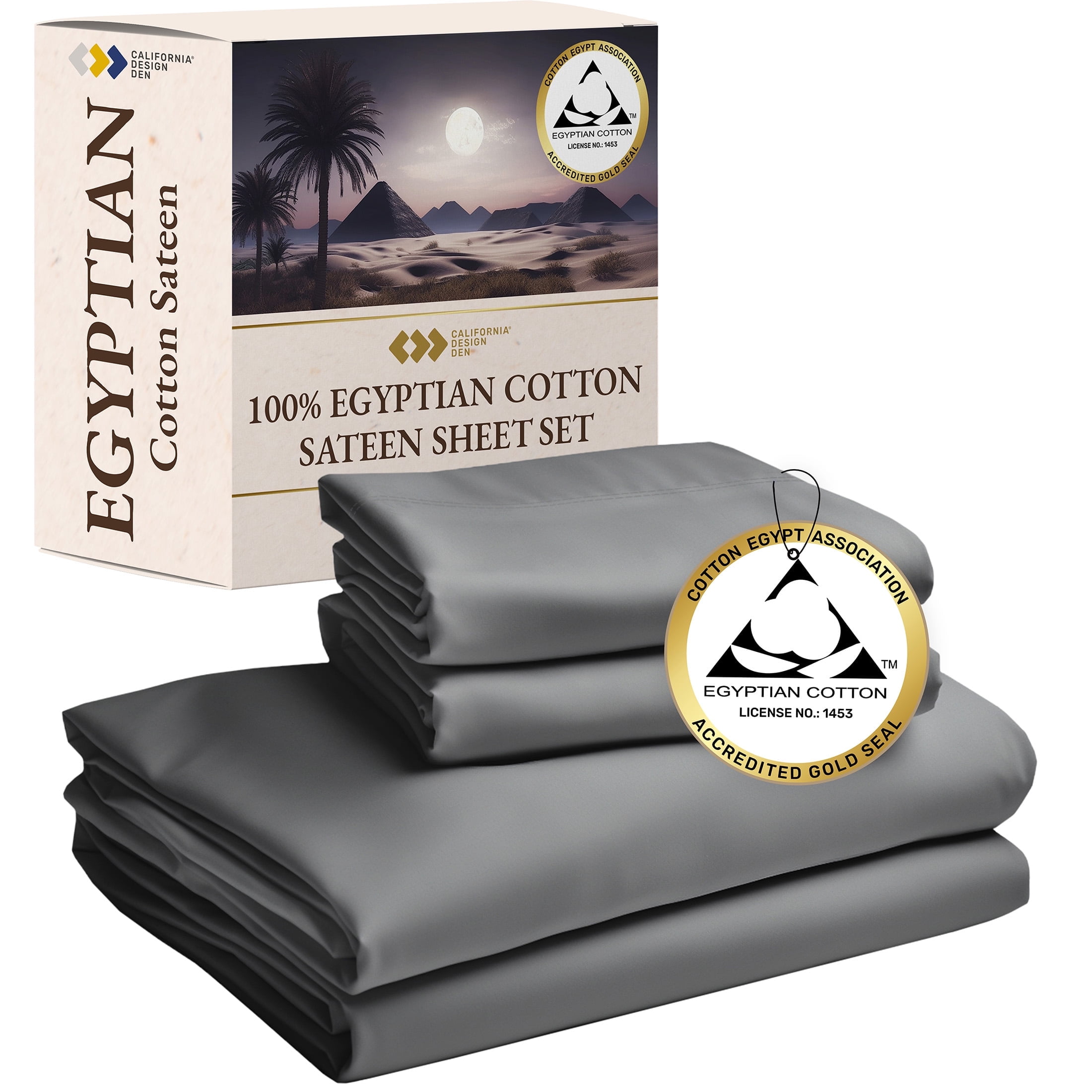 Queen Charcoal Gray Egyptian Cotton Deep Pocket Sheet Set