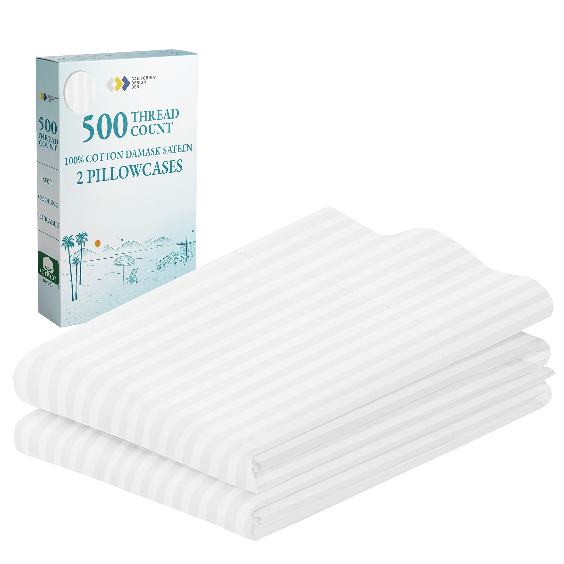 Elegant Striped Cotton-Satin Standard/Queen Pillowcase Set - Hypoallergenic