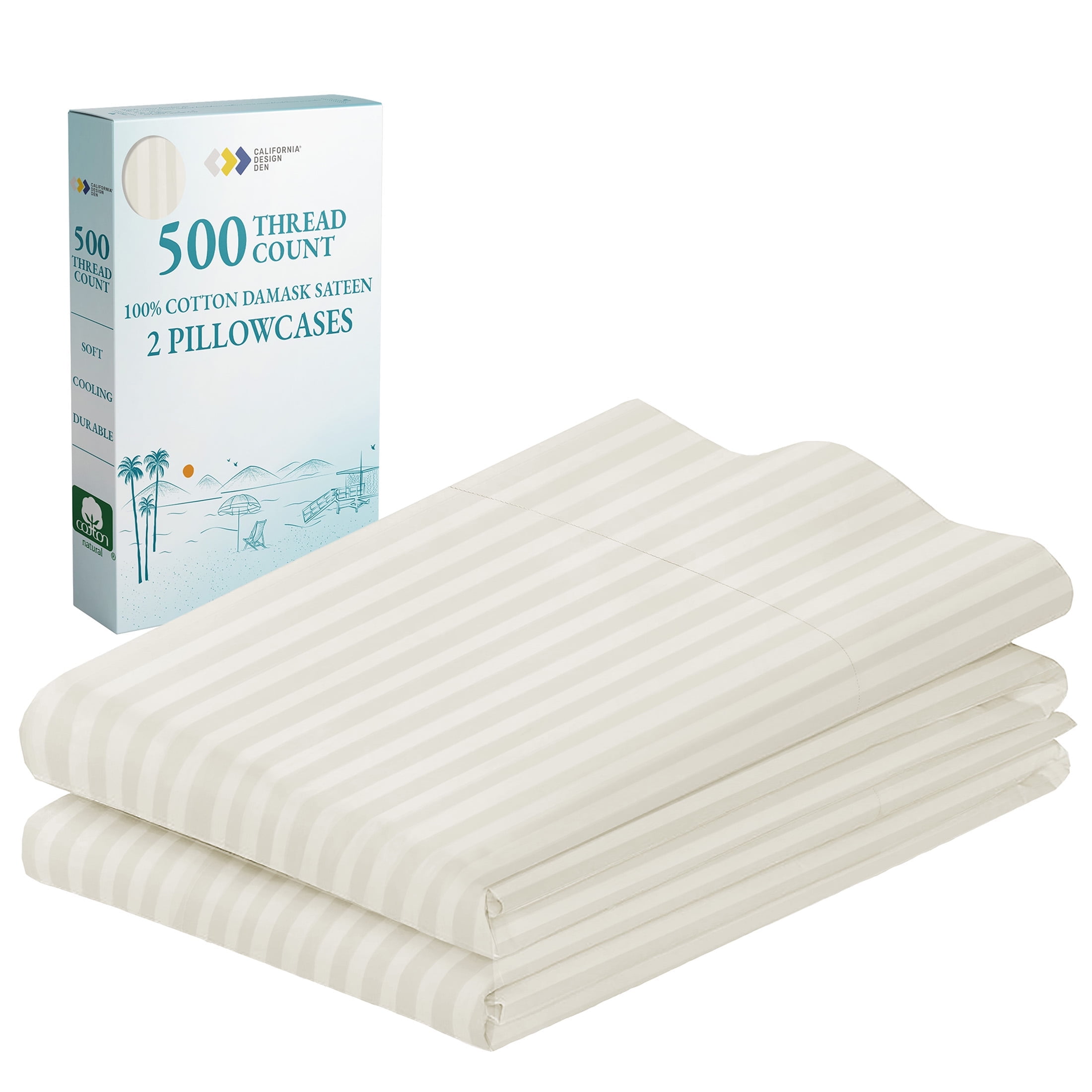 Ivory Striped Cotton Standard/Queen Pillowcases Set of 2