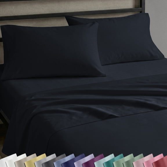 California Design Den Deep Pocket King Cotton Sheets Set - 100% Cotton Sateen King Sheets, Soft & Breathable, Durable Bedding - Midnight Deep Blue