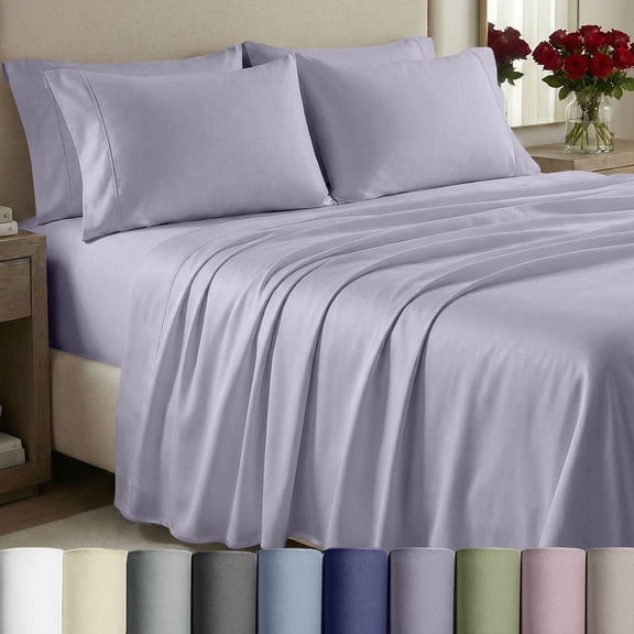 California Design Den Deep Pocket King Sheets Set - 1000 Thread Count Sateen, Soft and Thick 100% Cotton Sheets King Size - Lavender Grey