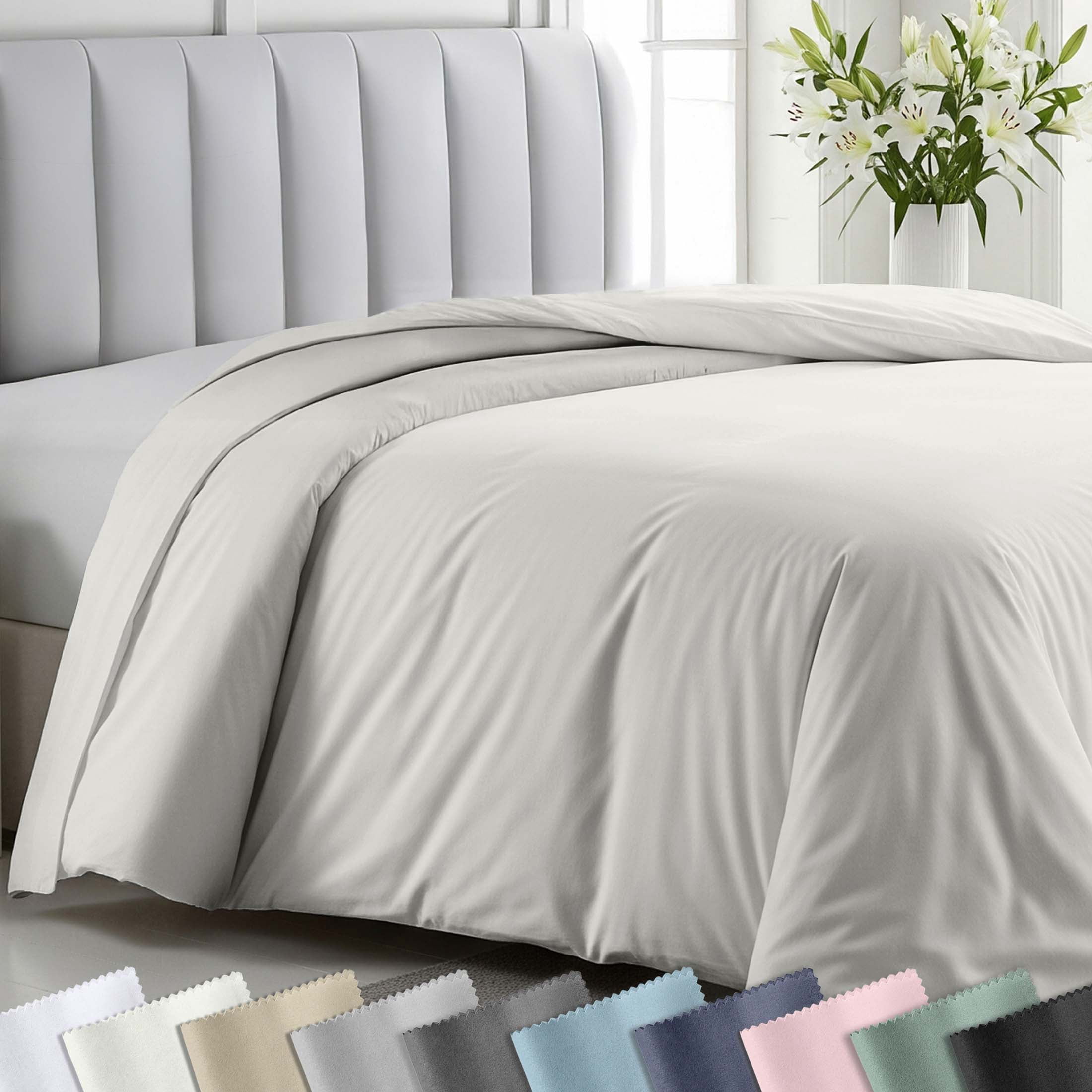 California Design Den Duvet Cover Queen Size - 400 Thread Count 100% Cotton, Quality Comforter Cover, Soft Sateen - Ivory (Pale Tone)