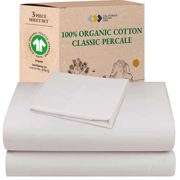 California Design Den Extra Long Twin Sheets Set - 100% Organic Cotton, Crisp Percale, Deep Pockets, Breathable & Durable Bedding - Stone (True Beige)