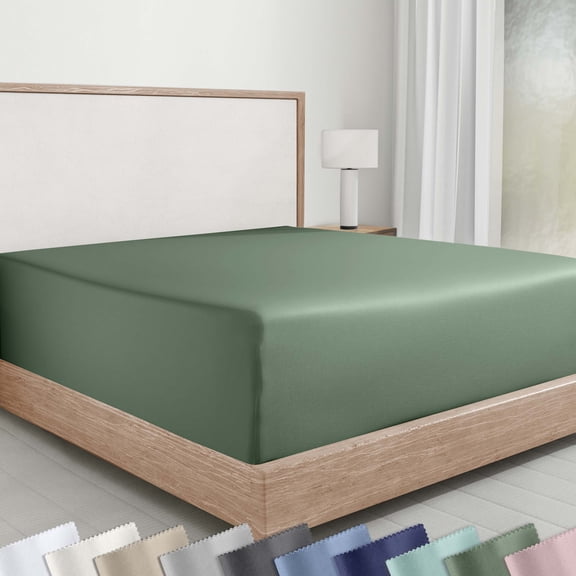 California Design Den Fitted Sheet King, 1 Pc - Soft 100% Cotton Sateen, Deep Pockets, Durable All-Around Elastic - Sage Green- Dark