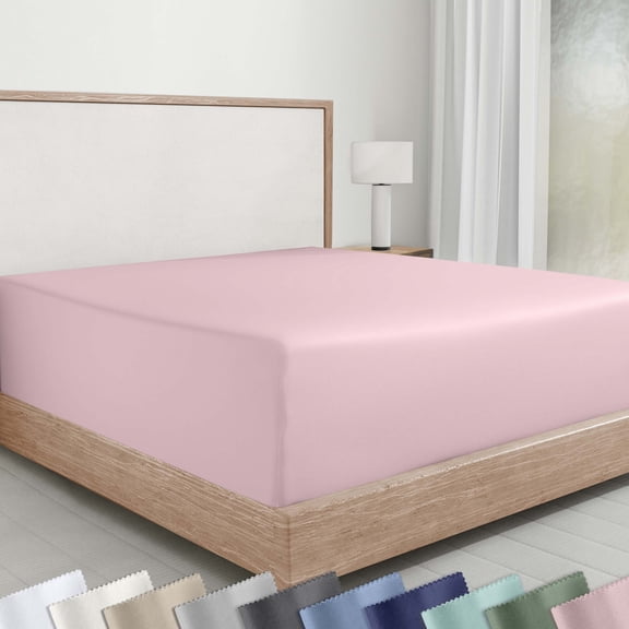 California Design Den Fitted Twin Size Sheets, 1 Pc - Soft 100% Cotton Sateen, Deep Pockets, Durable All-Around Elastic - Pink