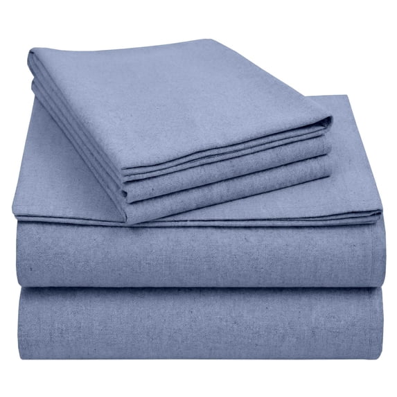 California Design Den Flannel King Size Sheets Set - Triple-Brushed 100% Cotton, Deep Pockets, Made in Portugal - Heather Blue