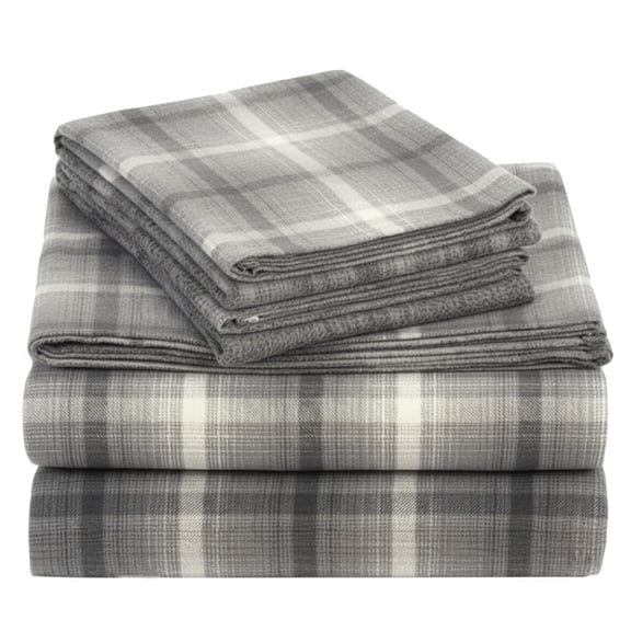 California Design Den Flannel Twin Sheets Set - Triple-Brushed 100% Cotton, Deep Pockets, Made In Portugal - Grey Plaid