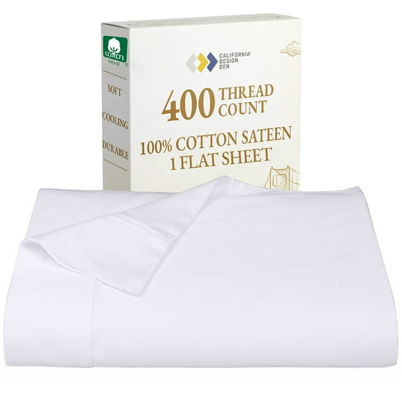 California Design Den Flat Sheet Only - Full Size 400 Thread Count Soft 100% Cotton Sateen Weave Bedding - All Season Top Flat Sheet for Bed, Lightweight and Breathable, Bright White