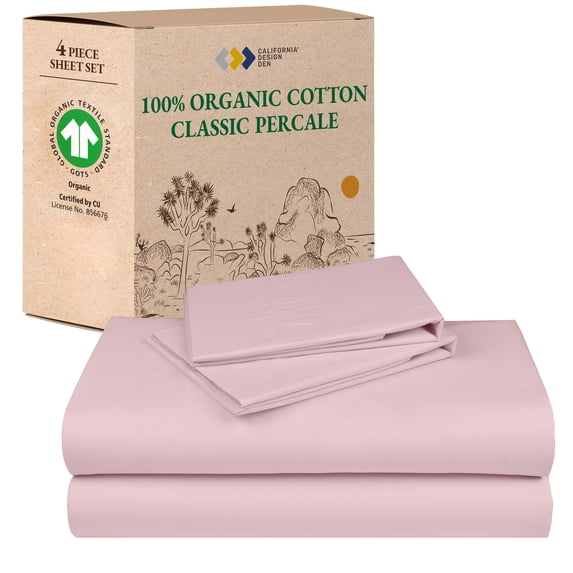 California Design Den Full Bed Sheets Set, 100% Organic Cotton Sheets Percale, Deep Pocket Full Size Sheets - Pink - Chalky Tone