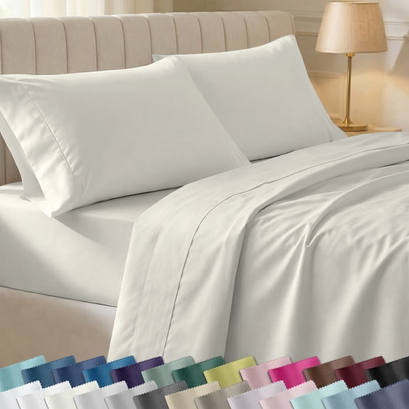 California Design Den 400 Thread Count 100% Cotton Sateen Full Bedsheet Set - Ivory (Pale Tone)