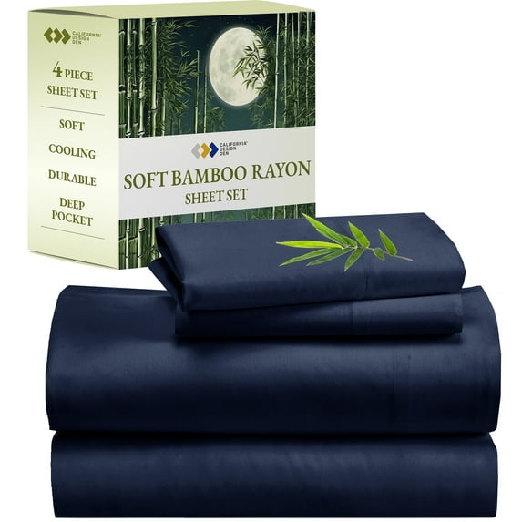 California Design Den Full Bed Sheets - Super Soft Rayon from Bamboo Sheets, Luxury Silk Sheets 4 Piece Sheet Set, Cooling Sheets with Deep Pockets, Navy Blue