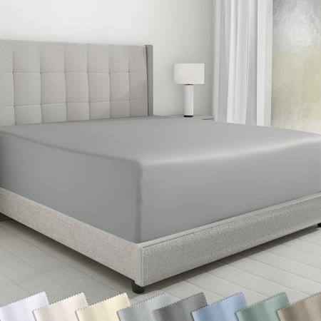 California Design Den Full Fitted Sheet Only - 600 Thread Count 100% Cotton Sateen, Deep Pocket Bottom Fitted Sheet - Light Grey