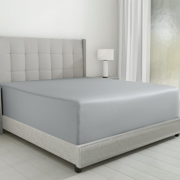 California Design Den Full Fitted Sheet Only - 600 Thread Count 100% Cotton Sateen, Deep Pocket Bottom Fitted Sheet - Light Grey