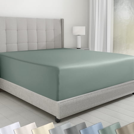 California Design Den Full Fitted Sheet Only - 600 Thread Count 100% Cotton Sateen, Deep Pocket Bottom Fitted Sheet - Sage Green- Cool Tone
