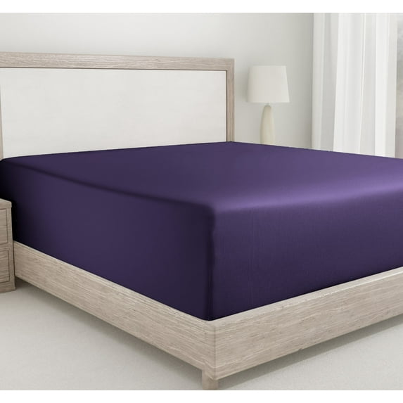 California Design Den Full Fitted Sheet Only, Soft 400 Thread Count 100% Cotton Sateen, Deep Pocket, All-Around Elastic, Side Indicators - Dark Purple