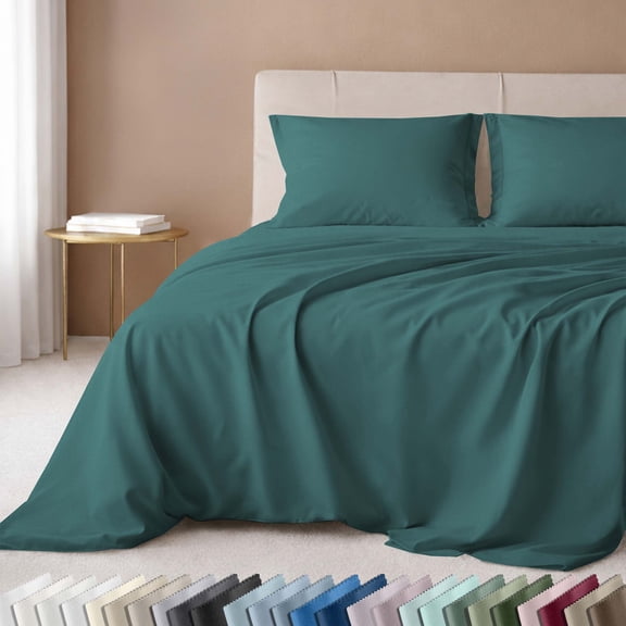 California Design Den Full Size Cotton Sheets Set - 600 Thread Count 100% Cotton Sateen, 4 Piece Deep Pocket Set - Teal