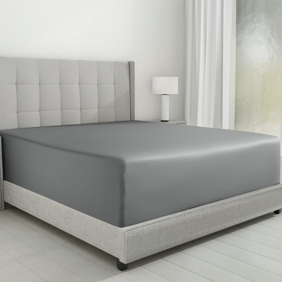 California Design Den Full Size Fitted Sheet Only - 600 Thread Count 100% Cotton Sateen, Deep Pocket Bottom Fitted Sheet -Mist Grey