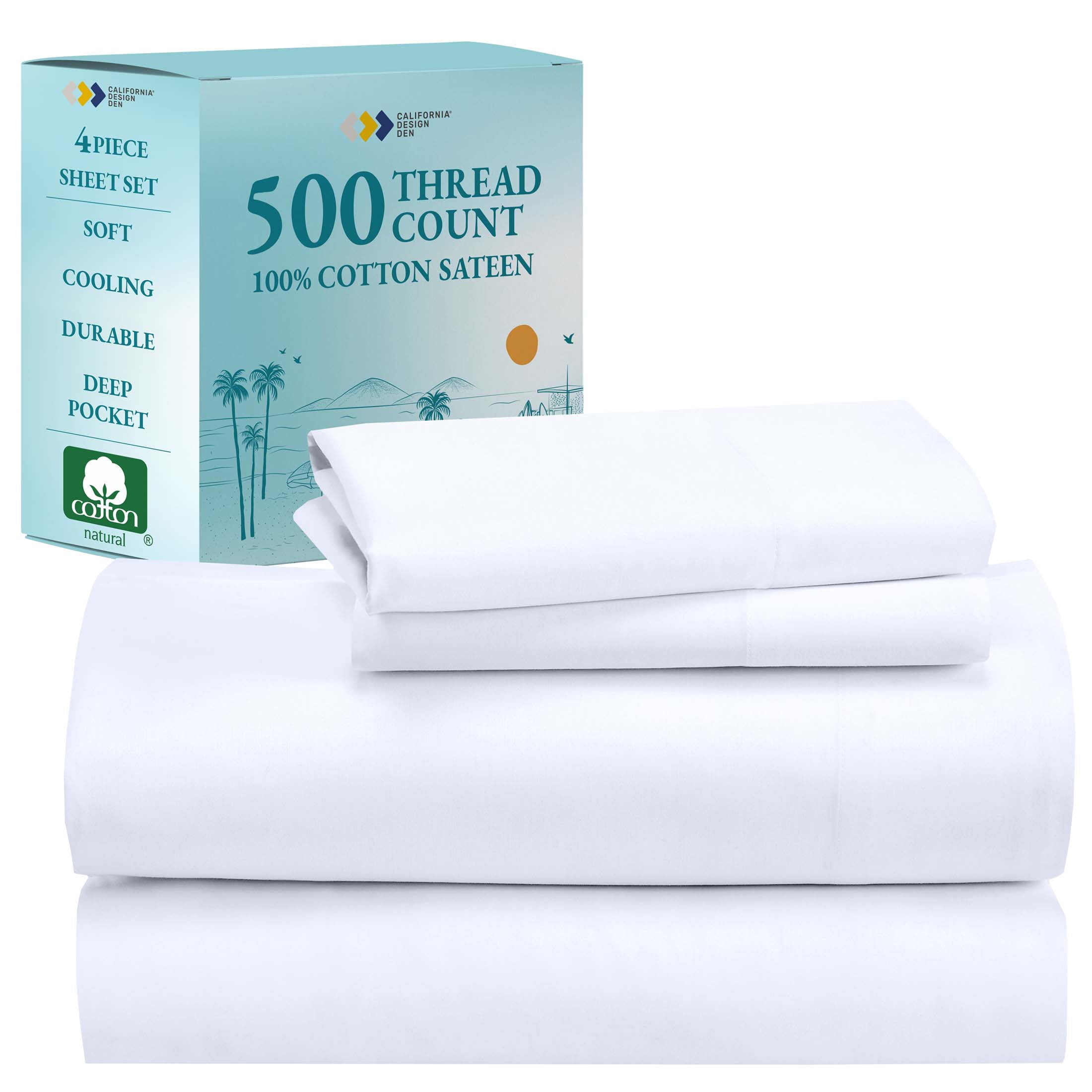 Bright White California King Cotton Sateen Sheet Set