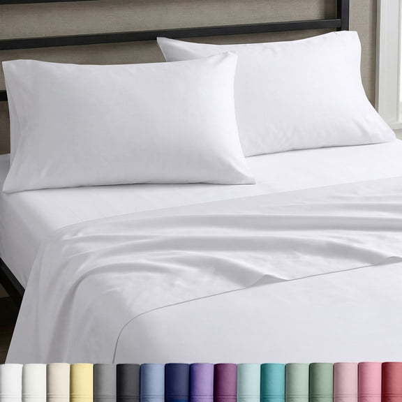California Design Den, 100% Cotton, 4-Piece Full Sheet Set, Bright White