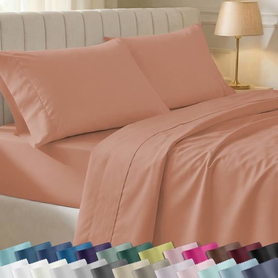 California Design Den Full Size Sheets Set - 400 Thread Count 100% Cotton Sateen, Deep Pocket with All Around Elastic for a Snug Fit - Fresh Clay