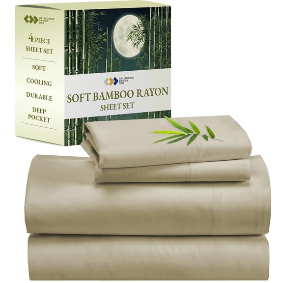 California Design Den Full Size Sheets - Soft Rayon Bamboo Sheets, Silk Sheets 4 Piece Sheet Set, Deep Pockets, Beige