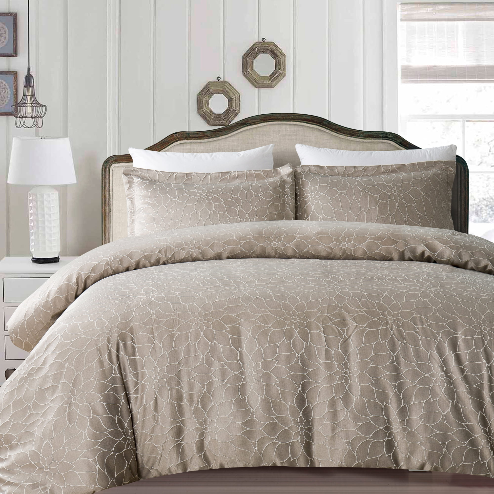 California Design Den Hotel Royal Bloom Duvet Cover Set Taupe, Full