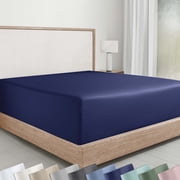 California Design Den King Bed Fitted Sheet, 1 Pc - Soft 100% Cotton Sateen, Deep Pockets, Durable All-Around Elastic - Navy Blue