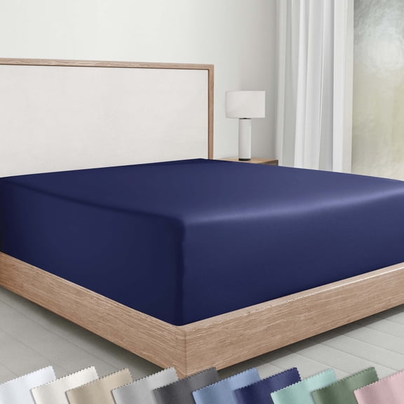 California Design Den King Bed Fitted Sheet, 1 Pc - Soft 100% Cotton Sateen, Deep Pockets, Durable All-Around Elastic - Navy Blue
