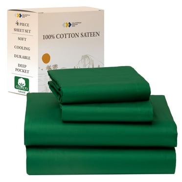 California Design Den King Bed Sheets Set - Soft 100% Cotton Sateen, 4 Pc Deep Pocket Cooling Bedsheets Set - Emerald Green Sheets