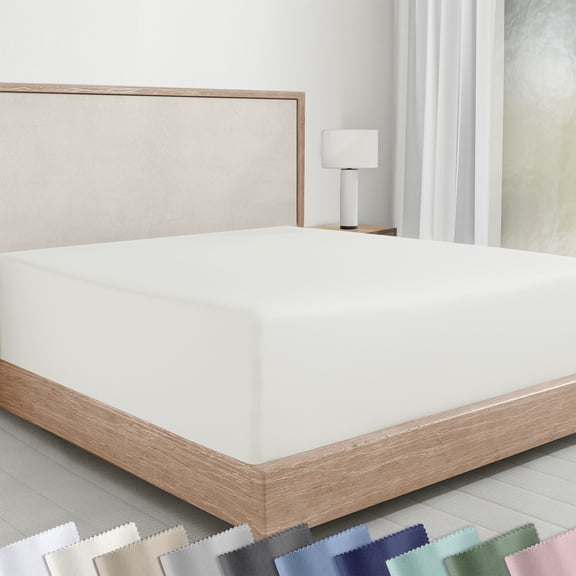 California Design Den King Fitted Sheet Cotton, 1 Pc - Soft 100% Cotton Sateen, Deep Pockets, Durable All-Around Elastic - Eggshell - Ivory