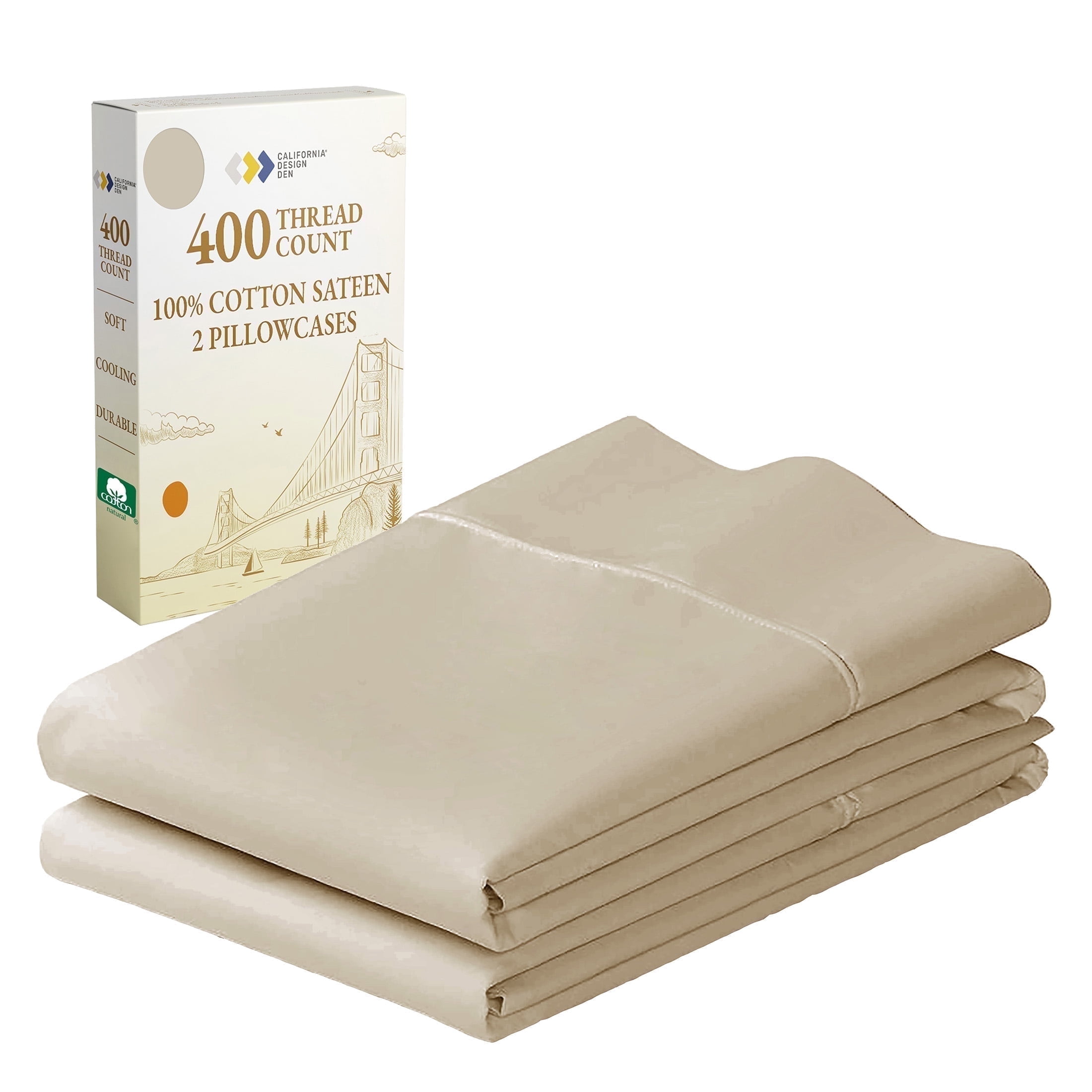 Beige King Size Cotton Sateen Pillowcases Set